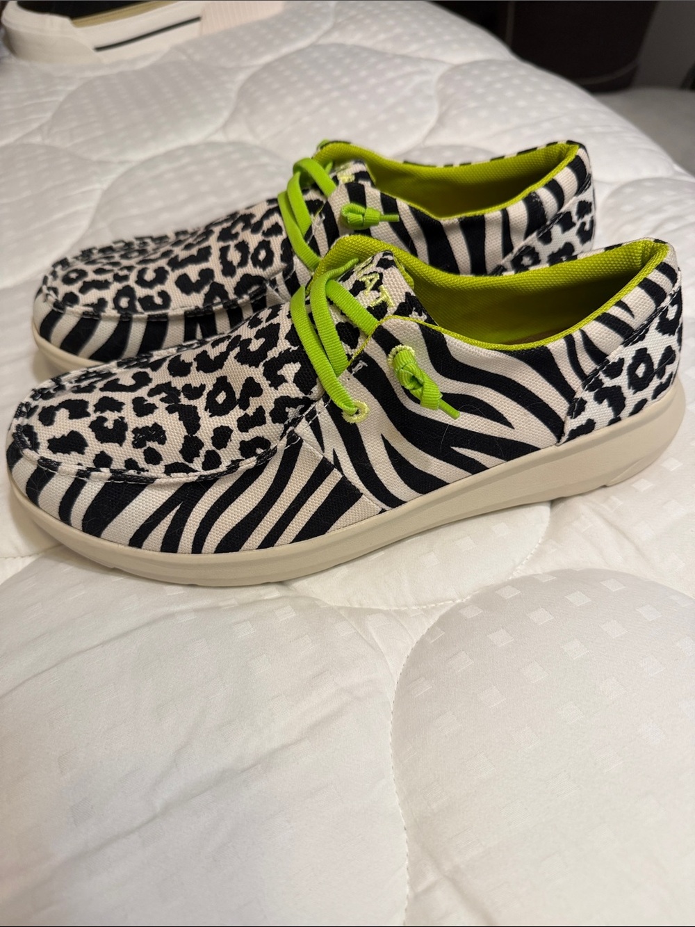 Ariat Black & White Animal Print Casual Shoes with Lime Accents